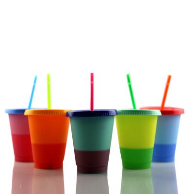 China Viable Wholesale Custom Logo Coffee Cups Reusable Cold Cup 16 Ounce Tumbler Cups Color Changing Plastic Cup With Lids And Straw for sale