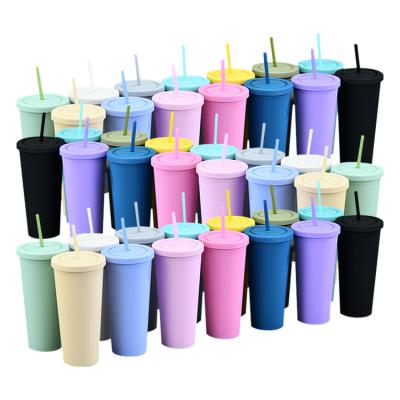 China Sustainable Wholesale High Quality Double Wall Matte Black 22oz Pastel Colored Acrylic Mug With Lid And Straw for sale