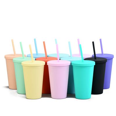 China 16oz Viable Colored Double Wall Matte Plastic Tumblers Cups Acrylic Reusable Mugs Bulk Tumblers With Lids And Straws for sale