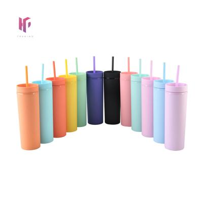 China Gift Insulated Reusable Double Wall 16oz Clear Spray Painted Matte Acrylic Colored Plastic Tumbler With Lid And Straw for sale