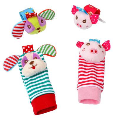 China Plush Baby Wrist Animal Rattle Toy Baby Educational Watch with Socks Ratchet Panda Monkey Socks Hand Rattle for sale