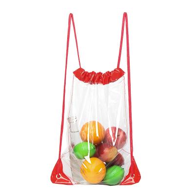 China Custom Outdoor Plastic Clear Waterproof Hot Sale Gift Shopping Bag Waterproof Drawstring Backpack for sale