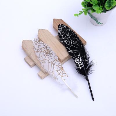 China Home Decoration Adorn Colorful Band Hats Goose Feather 14-20cm/10 Pieces 1 Bag Gold Sprayed Hard Floating Accessories DIY Handicraft Clothing And Quilt for sale