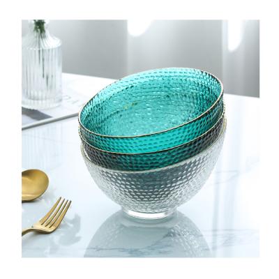 China Sustainable Best Price Creative Glass Salad Bowl Sloping Mouth Hammer Eyed Fruit Bowl Noodle Bowl for sale