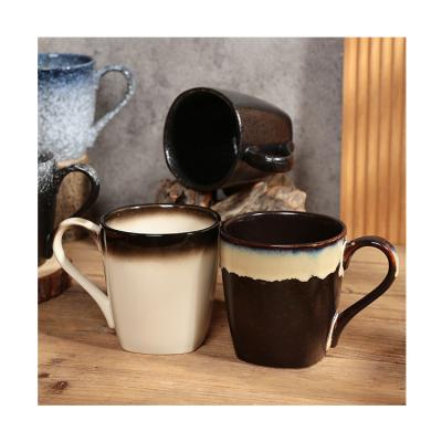 China Creative hand-painted cup stocked Japanese ceramic square cup couples, home ministry coffee cup mug for sale