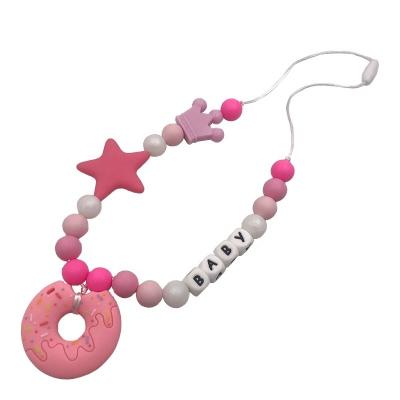 China Non-Toxic Bpa Free Personalized Toddler Gift Silicone Teething Teether Chewable Necklace with Donut Pendant for sale