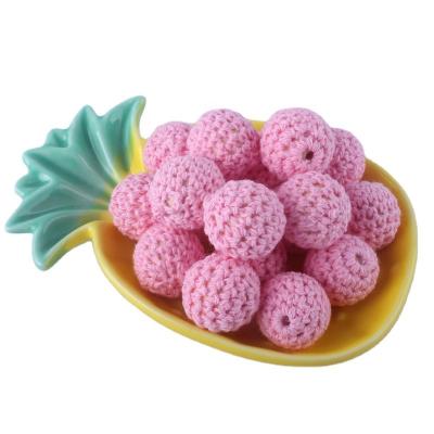 China 100% Wholesale Natural Food Grade Silicone Teether 36 Color 20mm Chewable Wooden Teether Crochet Round Bead For Baby for sale