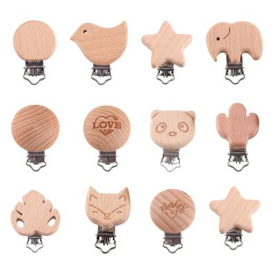 China Soft Toy Wooden Star Engrave Custom Logo DIY Accessory Charms Baby Wooden Dummy Clip for Baby Toys for sale