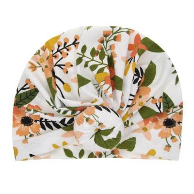 China Newborn Baby Nursery Fabric Vintage Flower Print Bohemia Donuts Turban Knot Hat Bandana Floral Headwraps for sale