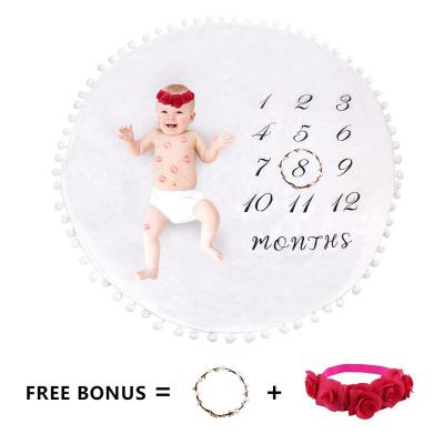 China Baby Anti-pilling Double Sided Pom Pom Photography Props Photography Blanket Headband Milestone Blanket Thick Flannel Round for sale