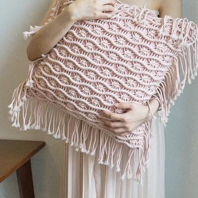 China Eco-Friendly Chunky Handmade Knit Tassel Boho Decorative Macrame Pillows For Home for sale