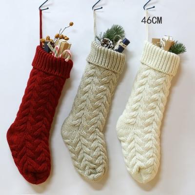 China Holiday Decorations Extra Long Solid Color Vintage Heavy Yarn Cable Knit Socks Hanging Christmas Stocking Holders Christmas Decorations for sale