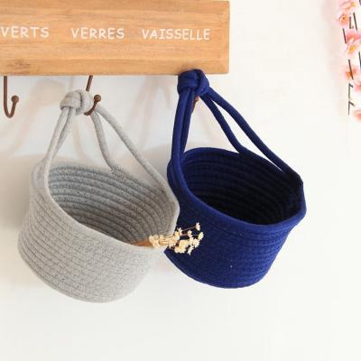 China Handmade Crochet Craft Room Organizer Nursery Dorm Decor Door Knob Storage Viable Handmade Hanging Basket Small for sale