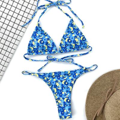 China 2021 Hot Selling USA Manufacture Breathable Swimwear Flower Printing Wholesale Mature Women Bikini for sale