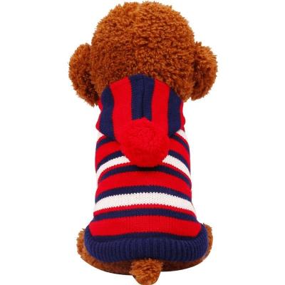 China Sustainable Small Dog Cotton Winter Clothes Stripes Pullover Hoodie For Pet for sale