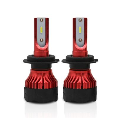 China Aluminum Mini Auto LED Car Headlight With Fan CSP 1860 H7 LED Headlamp Red Housing Bulb for sale