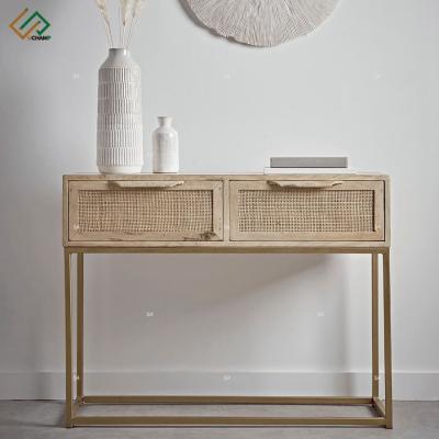 China 2 Drawer Modern Home Furniture Home Two Drawer Hotel Living Room Furniture Wood And Rattan Console Table for sale