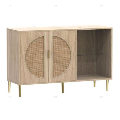 China Modern Convertible Metal Gold Sideboard Table 2 Door Rattan Sideboard Cabinet Sideboard for sale