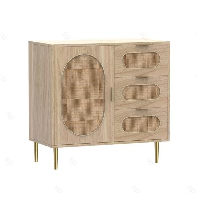 China Latest Design Rattan Living Room Furniture Modern Series Rattan Drawer Natural Front Door Wood Cabinet Chest for sale