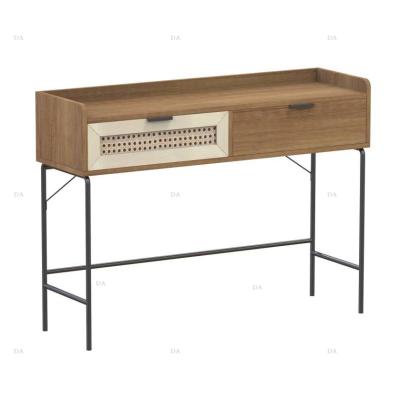 China Vintage Style Convertible Flat Table Rattan Drawer Living Room Tall Console Table for sale