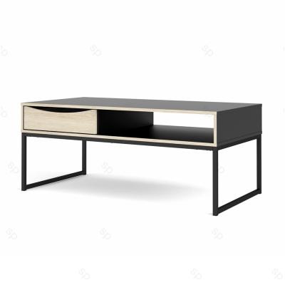 China Latest Design Living Room 1 Drawer Black Metal Leg PB Square Coffee Table Latest Design for sale