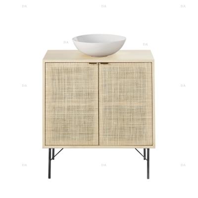 China Modern Metal Leg Storage Cabinet Bathroom Furniture Rattan Panel Bathroom Cabinet for sale