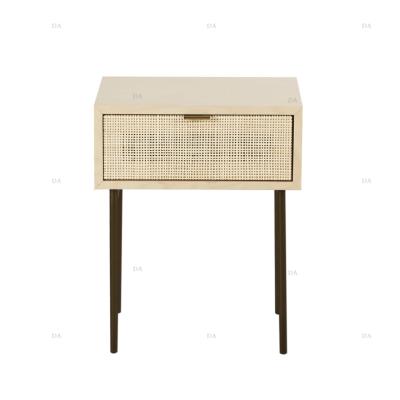 China Rattan Convertible Modern Bedside Sofa Tables Iron Leg Bedroom Nightstand for sale