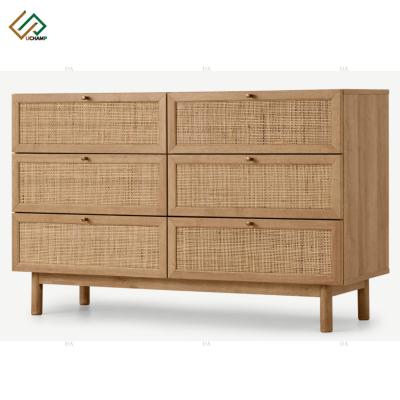 China Convertible Panel Sideboard Storage Cabinet Wood Rattan Drawer Chest Cabinet for sale