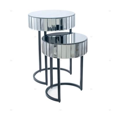 China Mirrored Furniture 2 Nested Lounges Smoked Mirrored Glass Nested 2 Sofa End Side Tables for sale