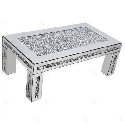 China Super Luxury Living Room Furniture LED Light Super Luxury Crushed Diamond Mirror Coffee Table for sale