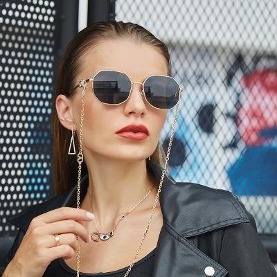 China Sunglasses With Metal Chain Chain Sunglasses Fashion Women 2021 Irregular Collar Sun Glasses With Anti-fall Strap for sale