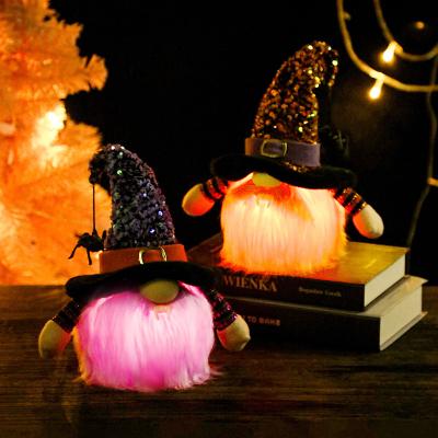 China Halloween Atmasphere Decoration Purple Halloween Plush Handmade Gnomes with Lights Rudolph Doll for Halloween Party Table Home Decor for sale