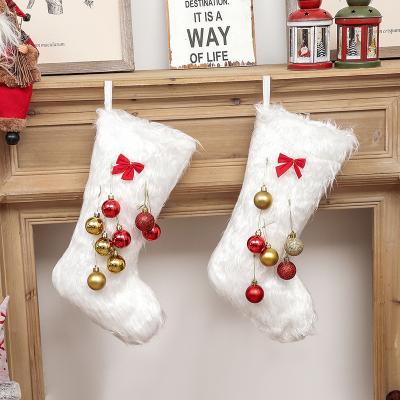 China 2021 Simple New Arrival Luxury Christmas Rabbit Fur Fashionable White Christmas Stocking Plush Toy for sale