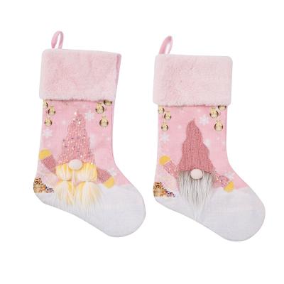 China Popular Christamas Home Decoration 2021 New Christmas Stocking Pink With Glowing Lights Rudolph Stock For Home Tree Decoration for sale