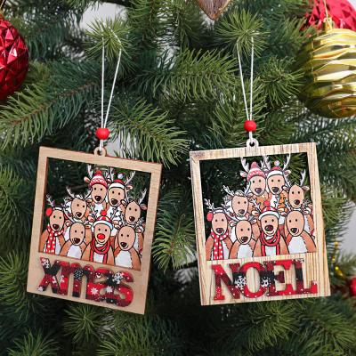 China Fashionable Wooden Christmas Tree Photo Frame Decoration Christmas Tree Painting Deer Decorated Ornaments for sale