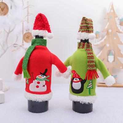 China New Fashion Christmas Decoration Embroidery Snowman Penguin Red Wine Set Home Hotel Restaurant Christmas Wine Bottle Cover for sale