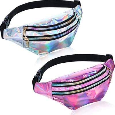 China Custom Water Proof Sports Holographic Fanny Pack Waist Bag Metallic Color For Women Men Kids for sale