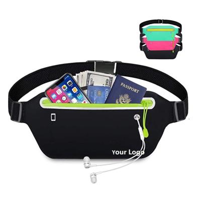 China Unisex Workout Fanny Pack Logo Ultra Light Black Fitness Water Proof Travel Money Running Belt Bag Custom Waist Bag for sale