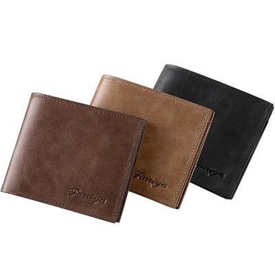 China 2021 RFID Custom Logo RFID Blocking Male Famous Brand Genuine Leather Wallets Men for sale