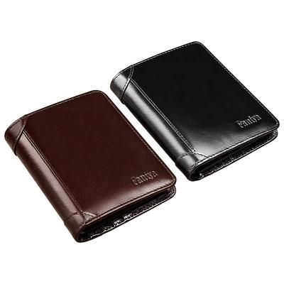 China RFID Minimalist Rfid OEM ODM Customized Logo Vertical Design Short Card Holder Carteras Customized Leather Wallets Men for sale