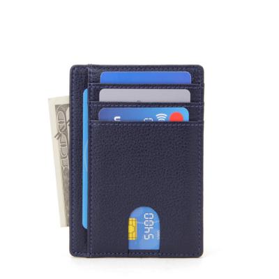 China European Slim Minimalist Zipper Front Pocket Card Holder RFID Genuine Leather Wallets 2021 for sale