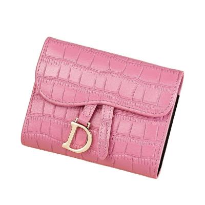 China 2021 Genuine Leather RFID Crocodile Pattern RFID Card Hold Women Leather Short Ladies Mini Wallet For Girls Pocket Wallet for sale