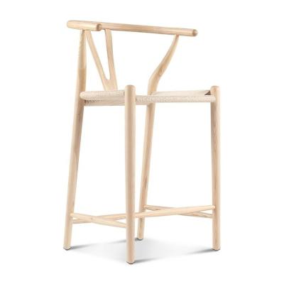 China Nordic High Quality Solid Wood OEM Modern Cafe Outdoor Bar Chairs Wishbone Restaurant Wood Bar Stools With Footstool for sale