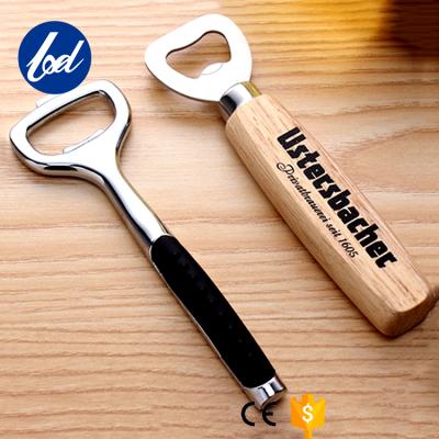 China Factory Supply New Design Metal Beer Bottle Viable Opener Promotion Custom Beer Bottle Opener With Wooden Handle for sale