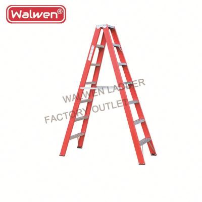 China Folding Ladders yellow&red colour agility ladder fiberglass wide step ladder for sale