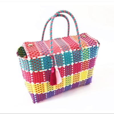 China Large High Quality Straw Plastic Woven Bag Recycled Plastic Weave Handbag for sale