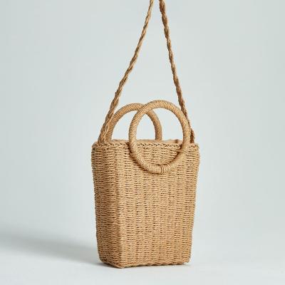 China Handmade Paper Woven Handbag Straw Bag Bucket Women Bags Filipino Eco-friendly Bohemian Beach Summer Bali for sale