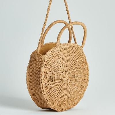 China 100% Retro Bohemian Summer Beach Straw Rope Knitted Women Crossbody Bags Round Vintage Eco-Friendly Straw Bag Handmade Rattan Woven for sale