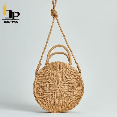 China 100% Handmade Straw Bag Women Weave Round Summer Beach Paper Handbags Eco-friendly Wholesale Fashion for sale