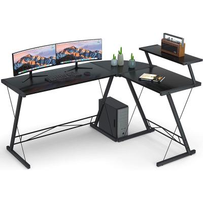 China (Size) Adjustable L Shape Computer Table Desk With Large Monitor Stand Home Office Desk With Round Corner Desk for sale